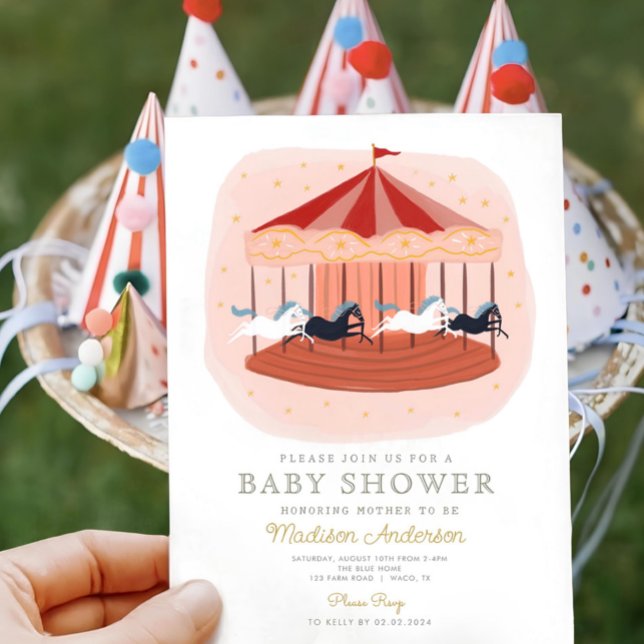 Pink Carousel Carnival Circus Baby Shower  Invitation (Creator Uploaded)