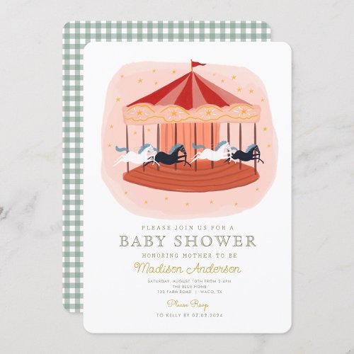 Pink Carousel Carnival Circus Baby Shower  Invitation