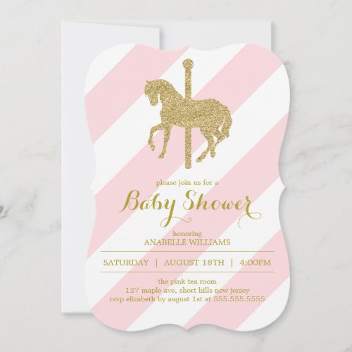 Pink Carousel Horse Baby Shower Invitation