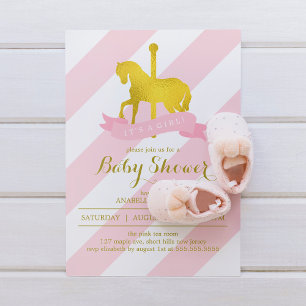 Pink Carousel Horse Baby Shower Invitation