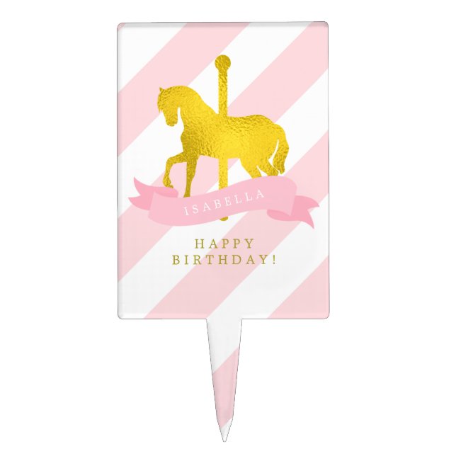 Pink Carousel Horse Birthday Cake Topper (Front)