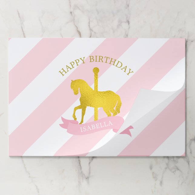 Pink Carousel Horse "Birthday Girl" Paper Pad (Folded)