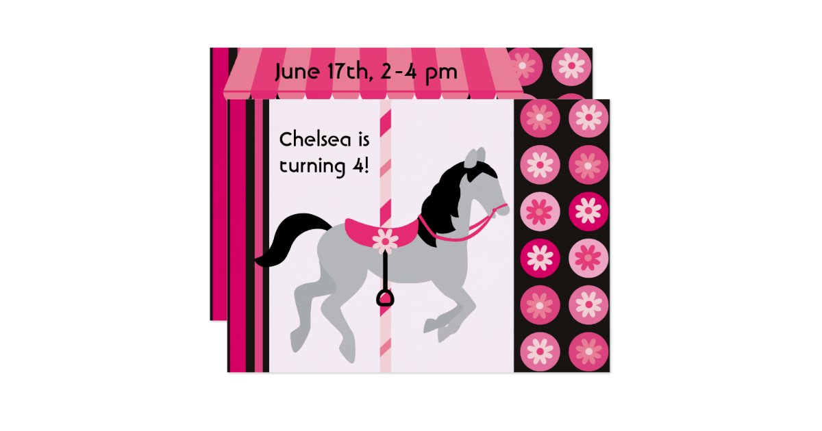 Pink Carousel Horse Birthday Invitation | Zazzle