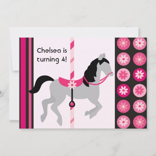 Pink Carousel Horse Birthday Invitation