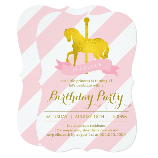 Pink Carousel Horse Birthday Party Invitation