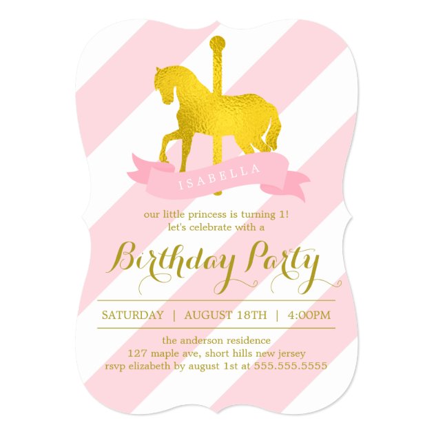 Pink Carousel Horse Birthday Party Invitation