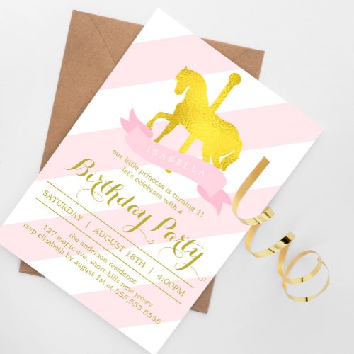 Pink Carousel Horse Birthday Party Invitation