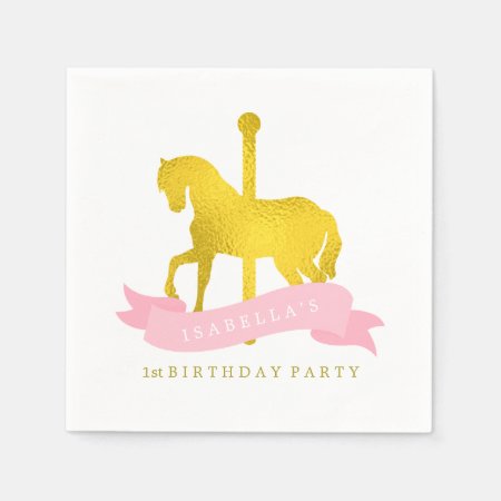 Pink Carousel Horse Birthday Party Napkins