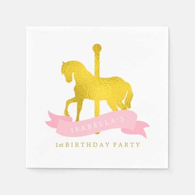Pink Carousel Horse Birthday Party Napkins (Front)