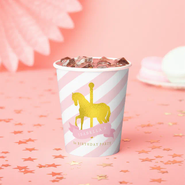 Pink Carousel Horse Birthday Party Paper Cup | Zazzle