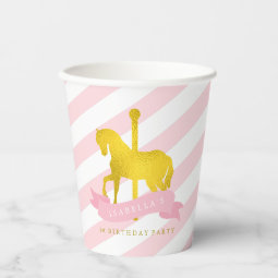 Pink Carousel Horse Birthday Party Paper Cup | Zazzle
