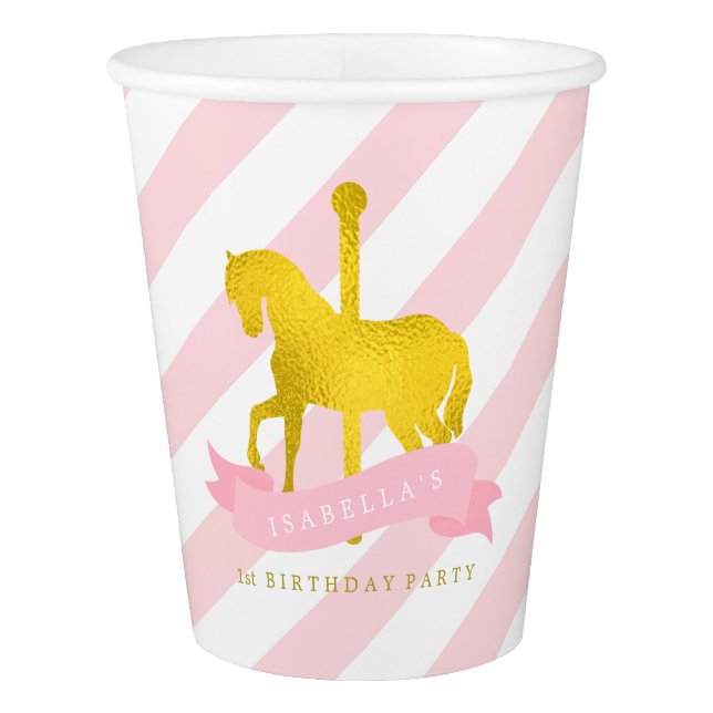 Pink Carousel Horse Birthday Party Paper Cup (Front)