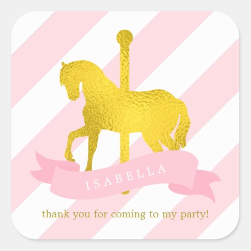 Pink Carousel Horse Birthday Square Sticker