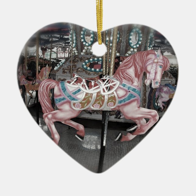 Pink carousel horse ceramic ornament (Front)