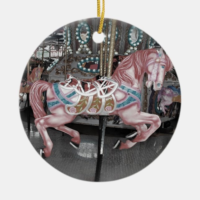 Pink carousel horse ceramic ornament (Front)