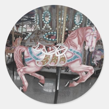 Pink carousel horse classic round sticker
