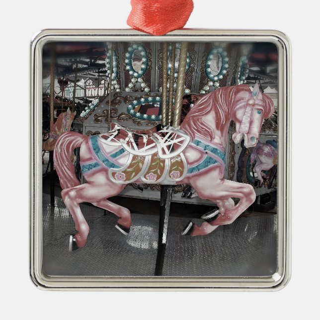 Pink carousel horse metal ornament (Front)