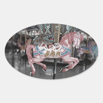 Pink carousel horse oval sticker