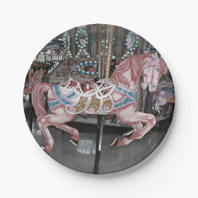 Pink carousel horse paper plates (Front)