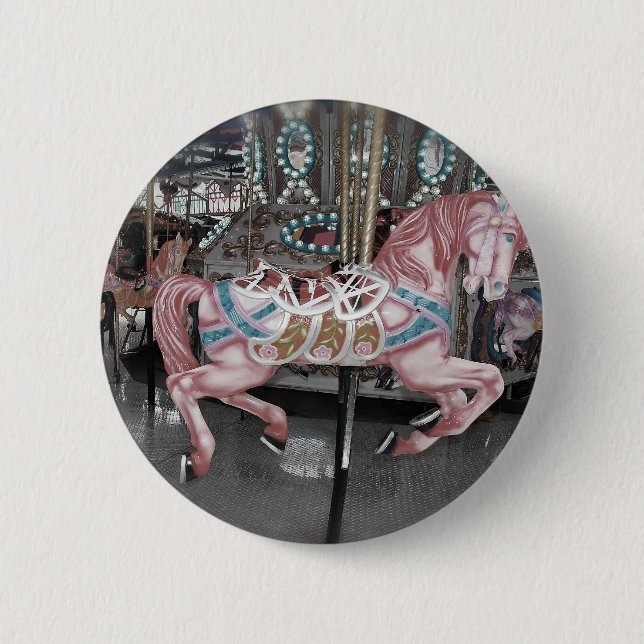 Pink carousel horse pinback button (Front)