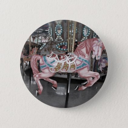 Pink carousel horse pinback button