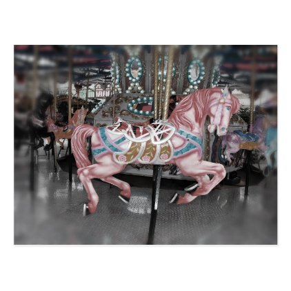 Pink carousel horse postcard
