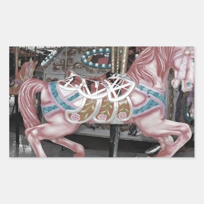 Pink carousel horse rectangular sticker