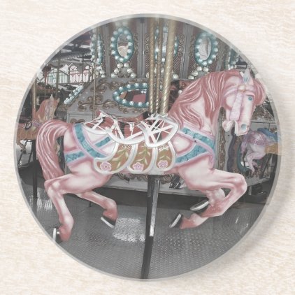 Pink carousel horse sandstone coaster