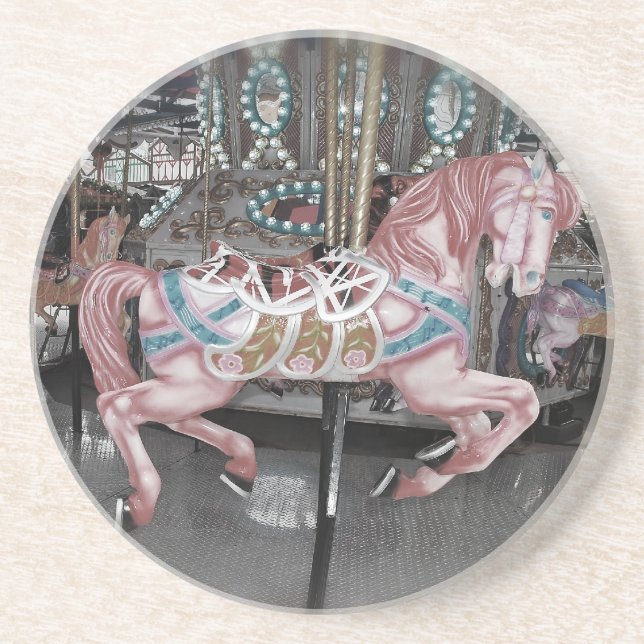 Pink carousel horse sandstone coaster (Front)