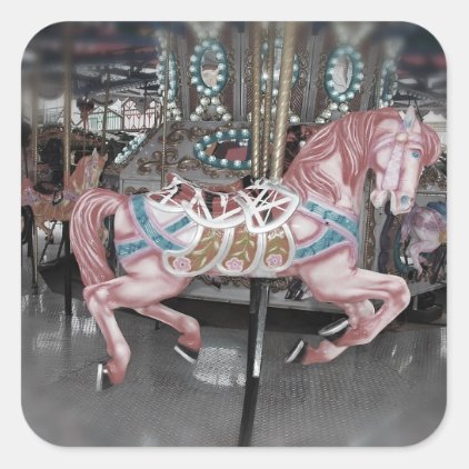 Pink carousel horse square sticker