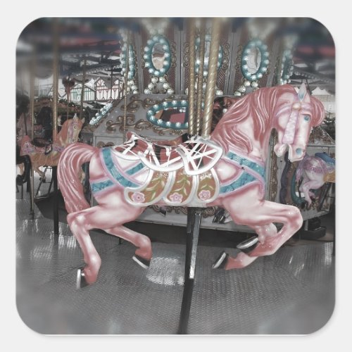 Pink carousel horse square sticker