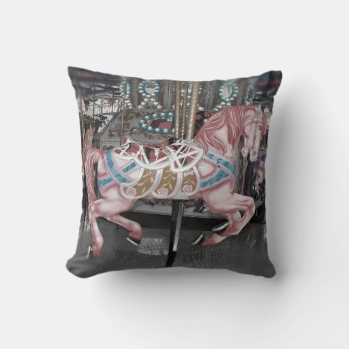 Pink carousel horse throw pillow