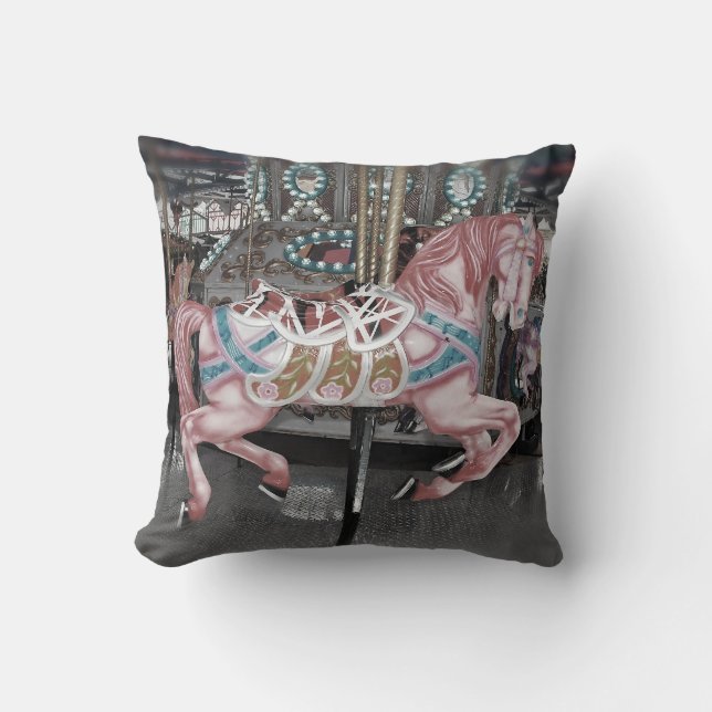Pink carousel horse throw pillow (Front)