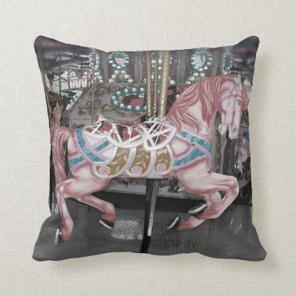 Pink carousel horse throw pillow