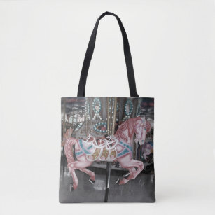 Pink carousel horse tote bag