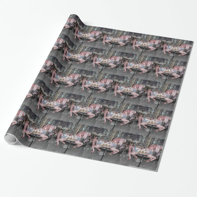 Pink carousel horse wrapping paper (Unrolled)