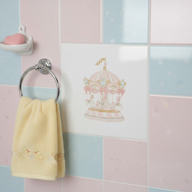 Pink Carousel Horses Watercolor Art kids wall Tile (Creator Uploaded)