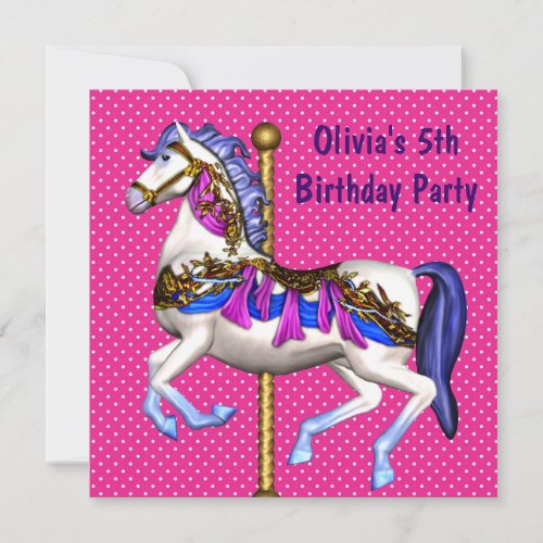 Pink Carousel Pony Girls 5th Birthday Party Invitation