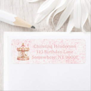 Pink Carousel Princess Birthday Party Address Label