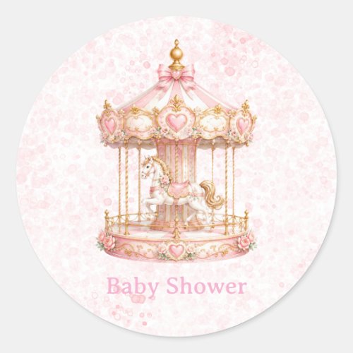 Pink Carousel Princess Birthday Party Classic Round Sticker