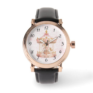 Pink Carousel Princess Birthday Party Rose Gold Watch