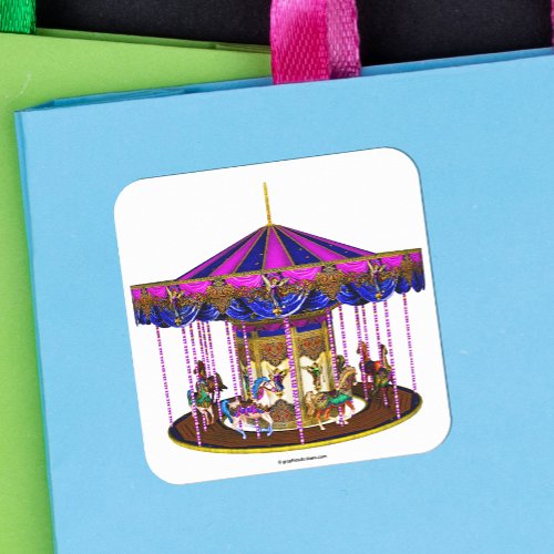 Pink Carousel Square Stickers