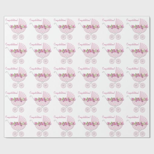 Pink Carriage Baby Girl Wrapping Paper Zazzle
