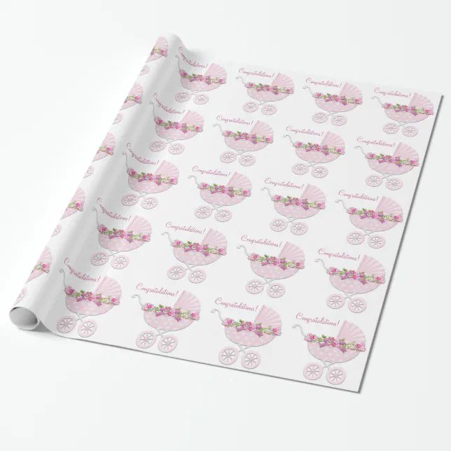 Pink Carriage Baby Girl Wrapping Paper Zazzle