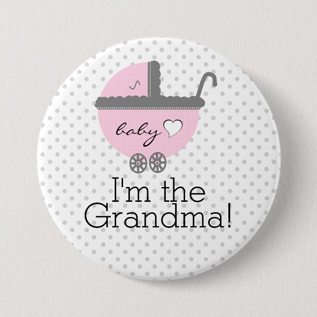Pink Carriage-Baby Shower Grandma Button (Front)