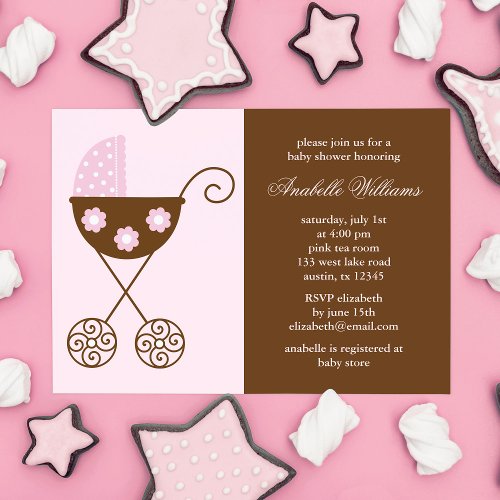 Pink Carriage Girl Baby Shower Invitation