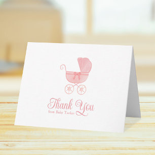 Pink Carriage Girl Baby Shower Stationery Letterpress Thank You Card