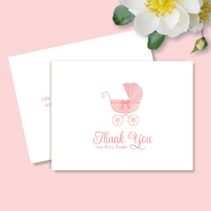 Pink Carriage Girl Baby Shower Thank You Card