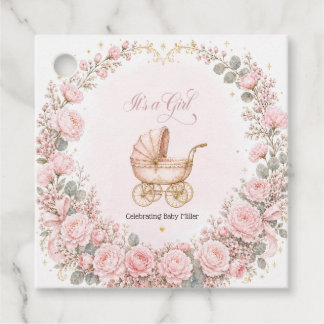 Pink Carriage It's a Girl Baby Shower Personalized Favor Tags