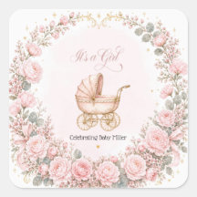 Pink Carriage It's a Girl Baby Shower Personalized